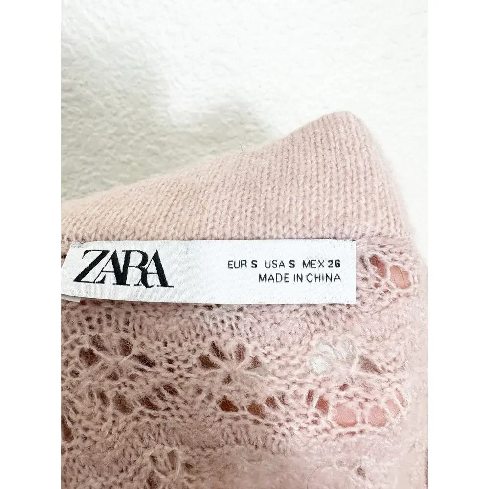 Zara Pointelle Knit Light Pink Midi Skirt Size Small Bodycon 5536/009 Girly